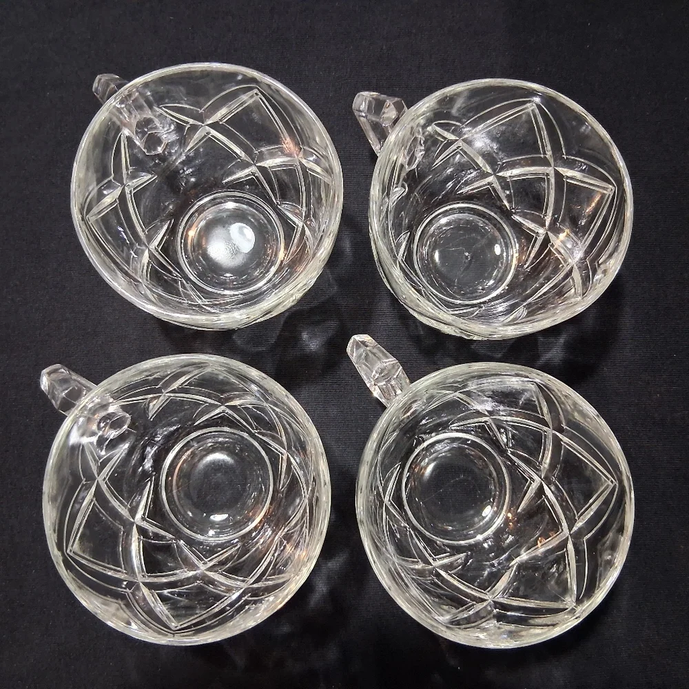 Vintage Colony Diamond Block Lattice Clear Glass Teacups Punch Pitman-Dreitzer